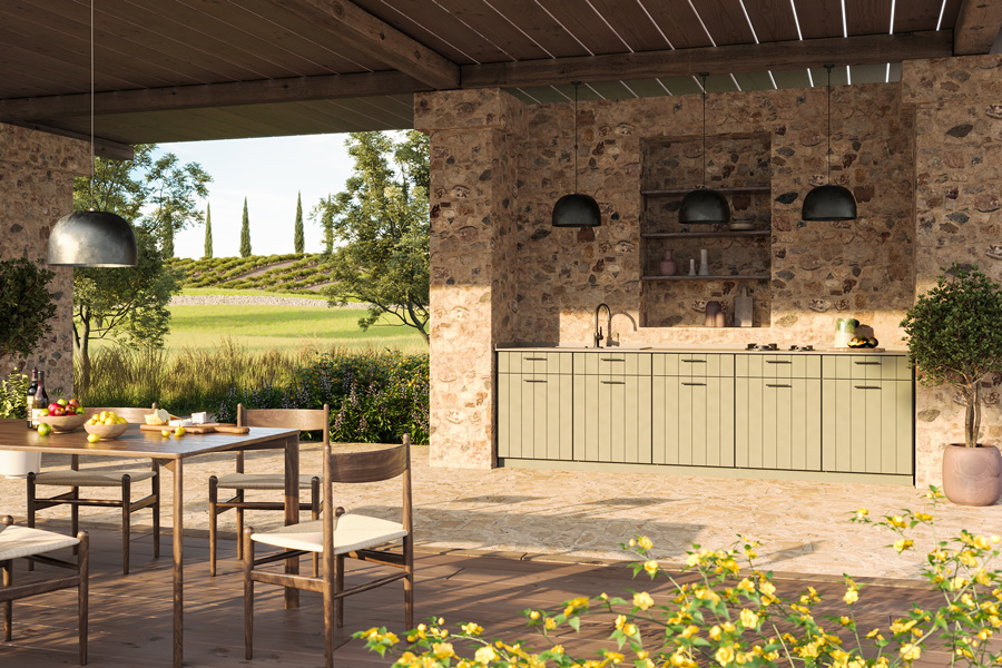 Auszeit - Wellness-Angebote - Outdoorküche. Cubic outdoorküche eingebaut in mediterrane Umgebung.